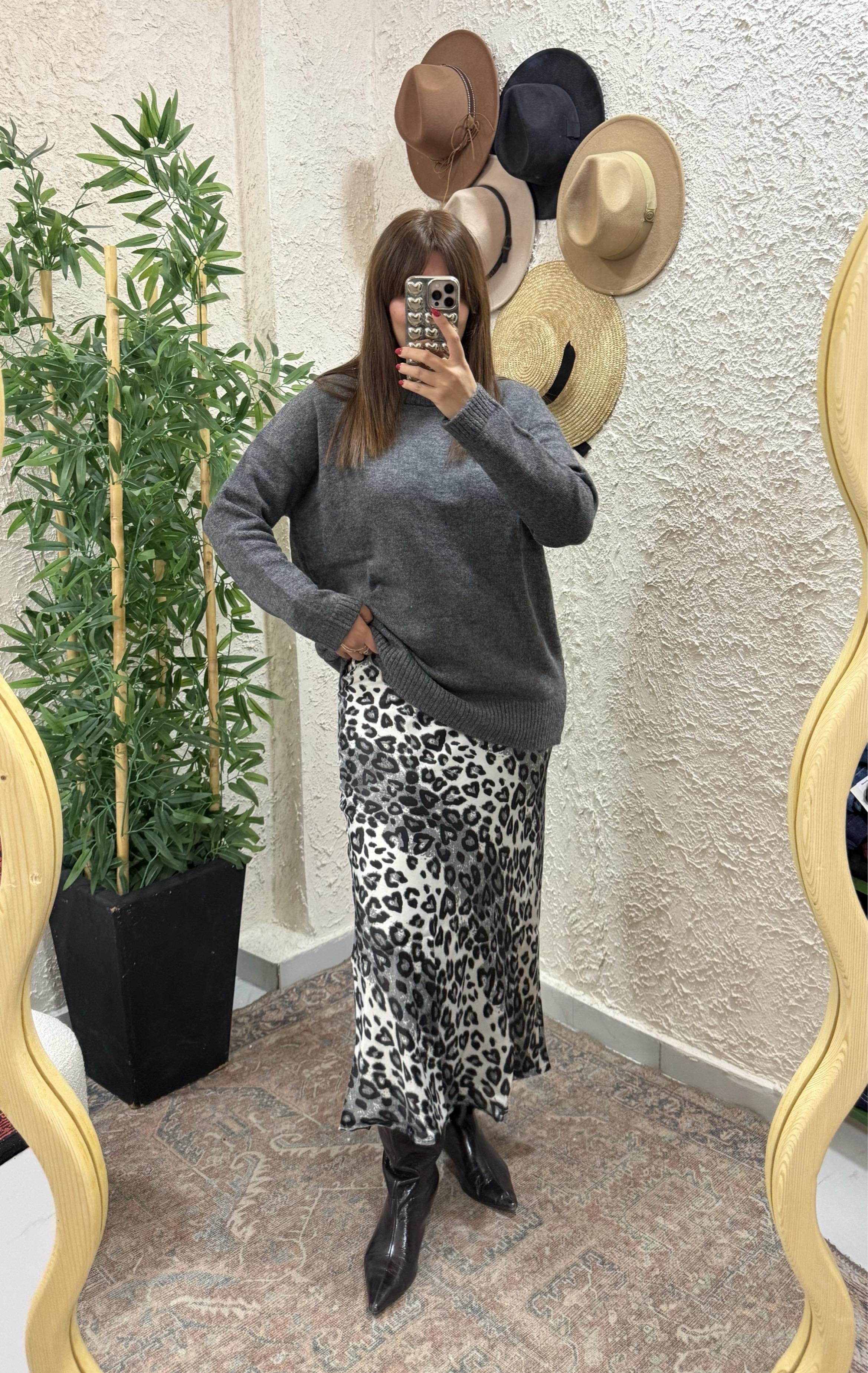Leopar Saten Etek Gri