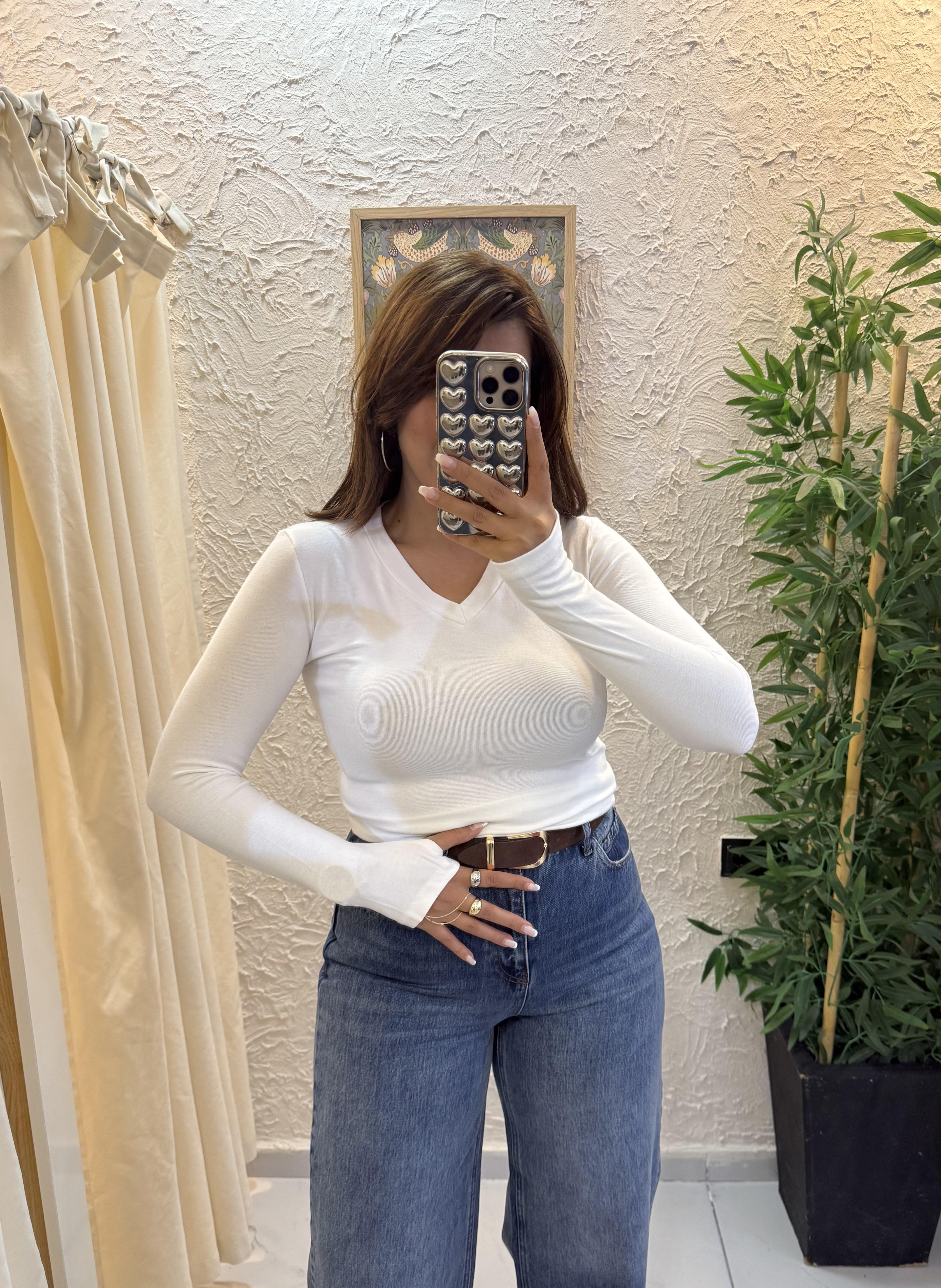 Oysho Parmak Geçirmeli Body V Yaka Krem 