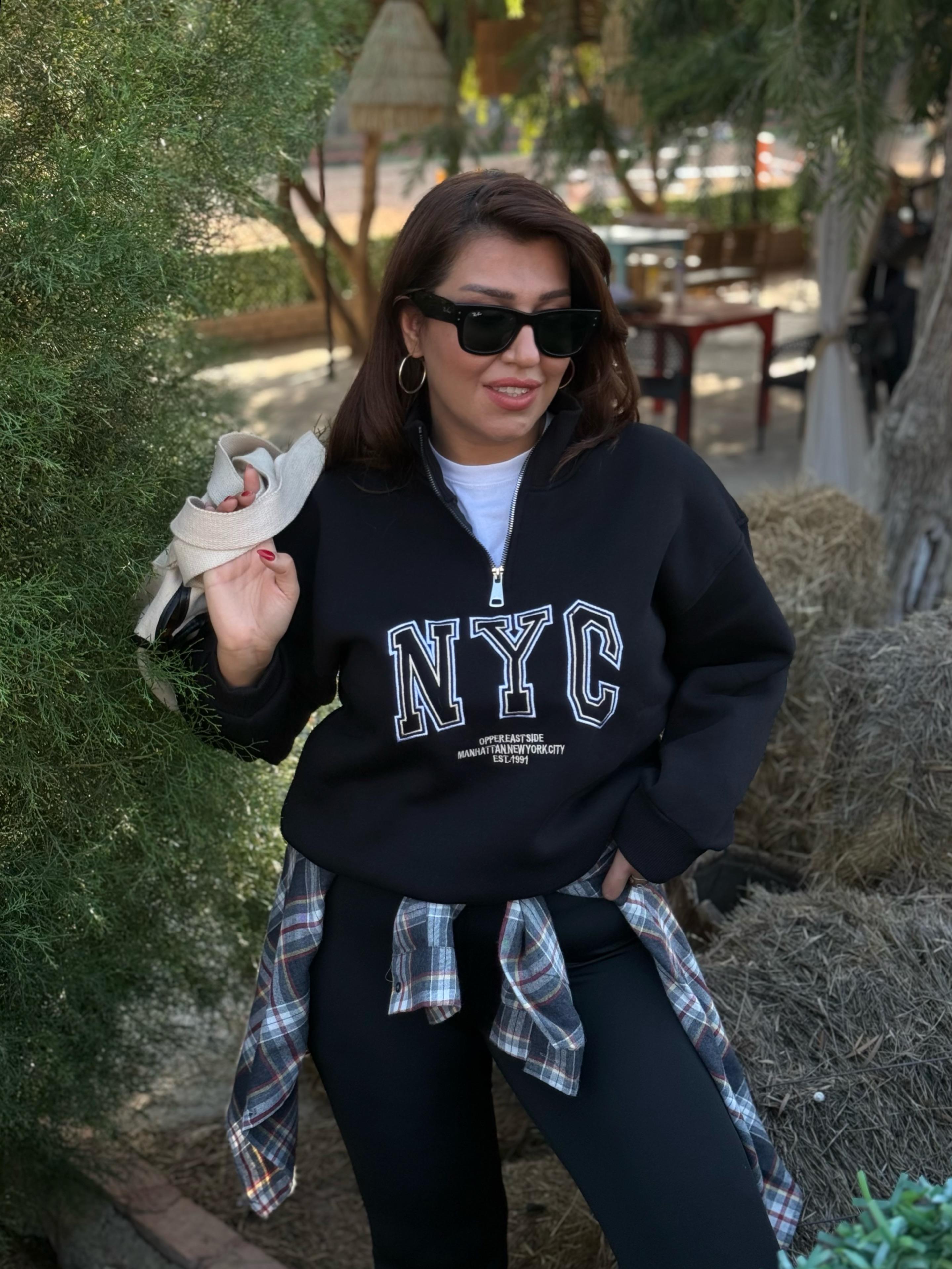 Yakası Fermuarlı Sweatshirt Siyah