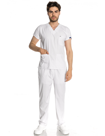 Beyaz Renkli Likralı Greys Tek Üst Scrubs
