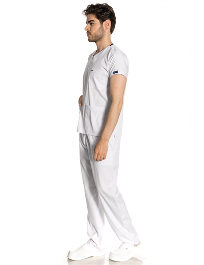 Beyaz Renkli Likralı Greys Tek Üst Scrubs