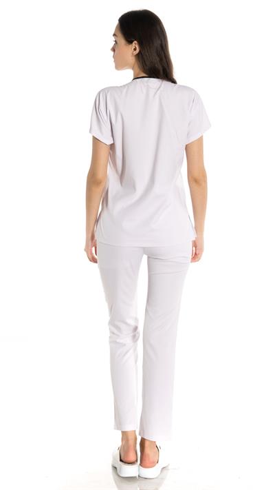 Beyaz Renkli Likralı Greys Tek Üst Scrubs