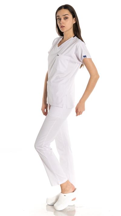 Beyaz Renkli Likralı Greys Tek Üst Scrubs