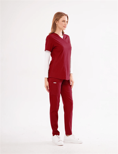 Bordo Likralı Agape T1 Scrubs Üst