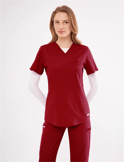 Bordo Likralı Agape T1 Scrubs Üst