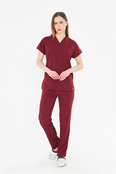 Bordo Greys Likralı Scrubs Takım
