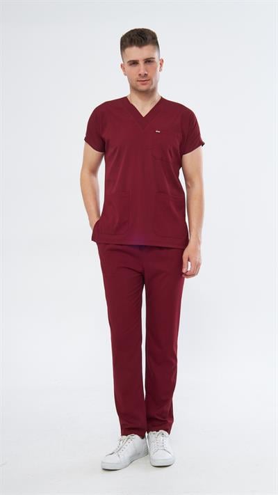 Bordo Greys Likralı Scrubs Takım