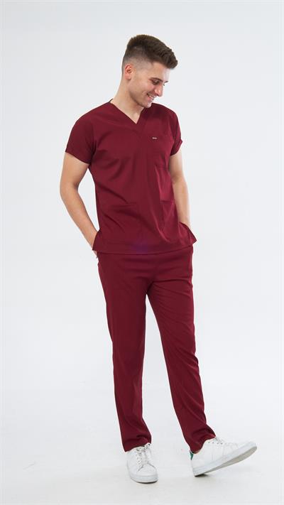 Bordo Greys Likralı Scrubs Takım