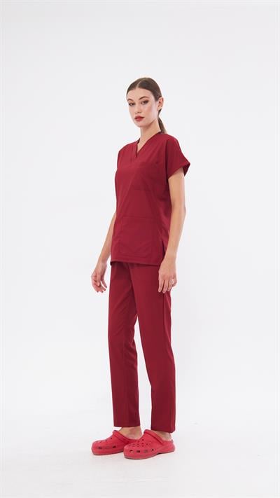Bordo Greys Likralı Scrubs Takım