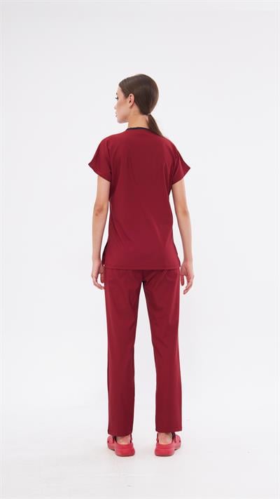 Bordo Greys Likralı Scrubs Takım