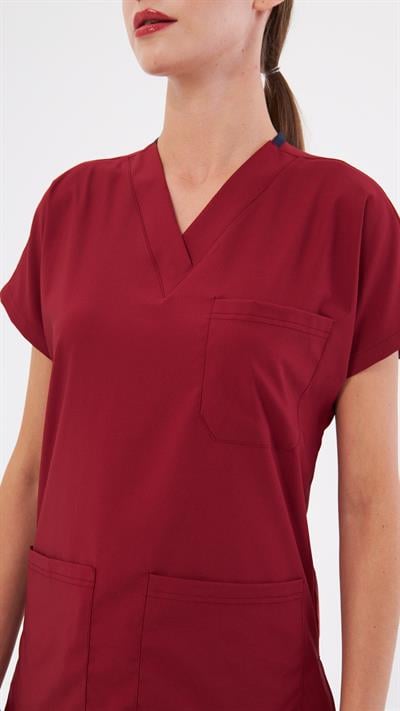 Bordo Greys Likralı Scrubs Takım