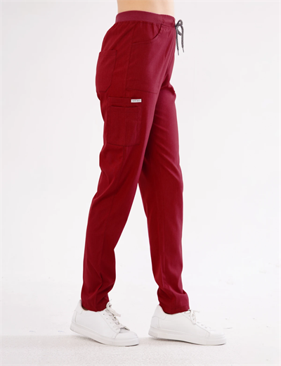 Bordo Lyra Likralı Premium Scrubs Pantolon