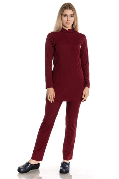 Bordo Likralı Renkli Tesettür Scrubs Takım