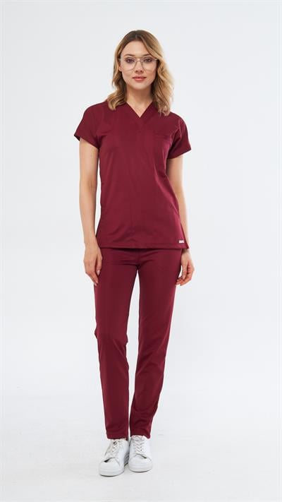 Bordo Likralı Satori T2 Scrubs Takım