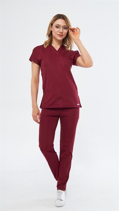 Bordo Likralı Satori T2 Scrubs Takım