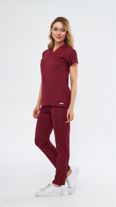 Bordo Likralı Satori T2 Scrubs Takım