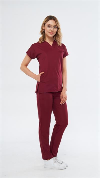 Bordo Likralı Satori T2 Scrubs Takım