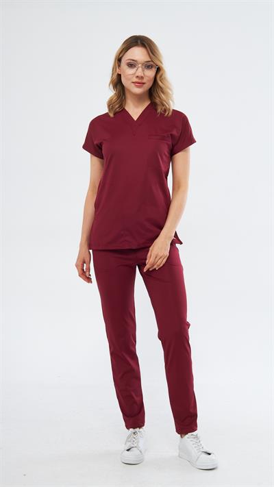 Bordo Likralı Satori T2 Scrubs Takım