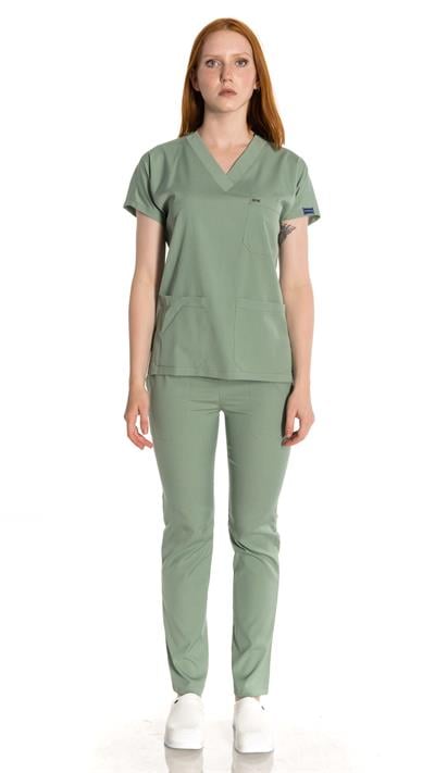Çağla Yeşili Likralı Greys Scrubs Takım