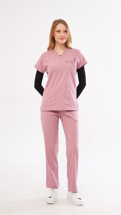 Dusty Rose Likralı Greys Scrubs Takım