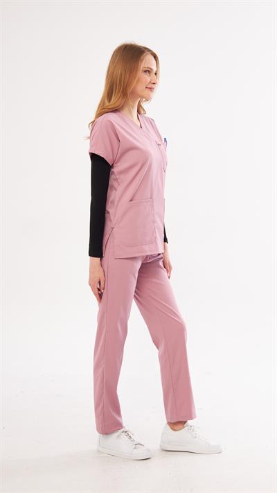 Dusty Rose Likralı Greys Scrubs Takım