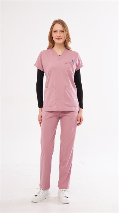 Dusty Rose Likralı Greys Scrubs Takım