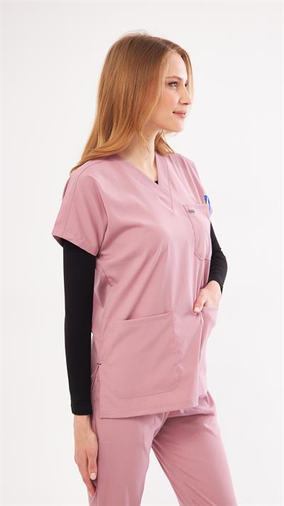 Dusty Rose Likralı Greys Scrubs Takım