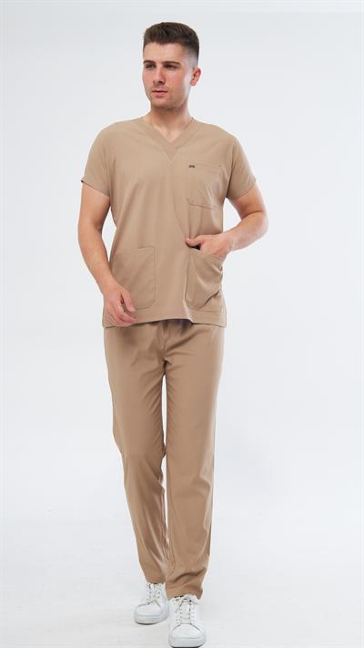 Kum Bej Likralı Greys Scrubs Takım