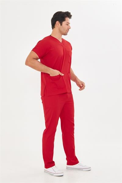 Kırmızı Likralı Greys Scrubs Takım