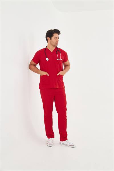 Kırmızı Likralı Greys Scrubs Takım