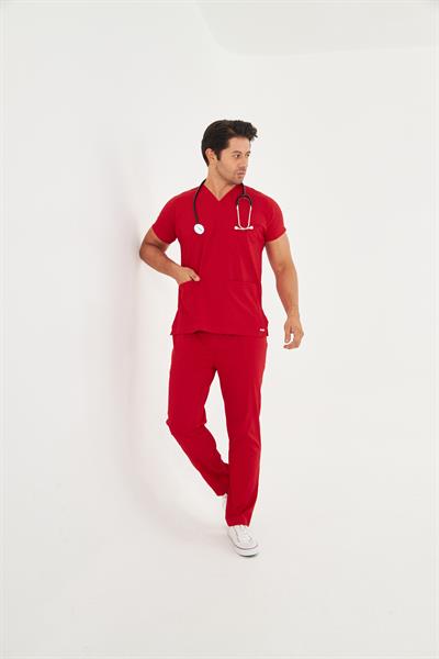 Kırmızı Likralı Greys Scrubs Takım