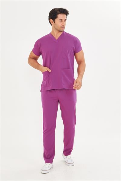 Macenta Likralı Greys Scrubs Takım