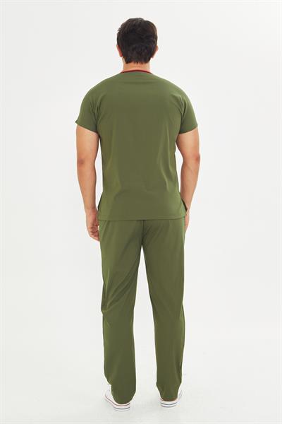 Haki Yeşili Likralı Greys Scrubs Takım