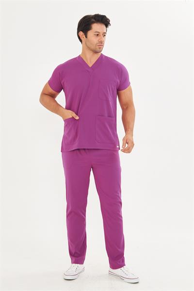 Macenta Likralı Greys Scrubs Takım