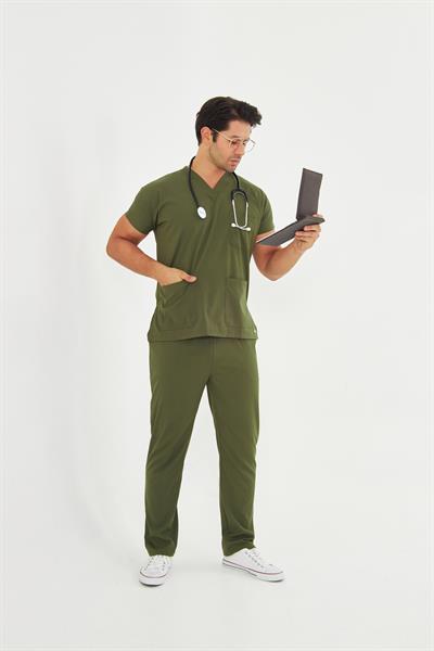 Haki Yeşili Likralı Greys Scrubs Takım
