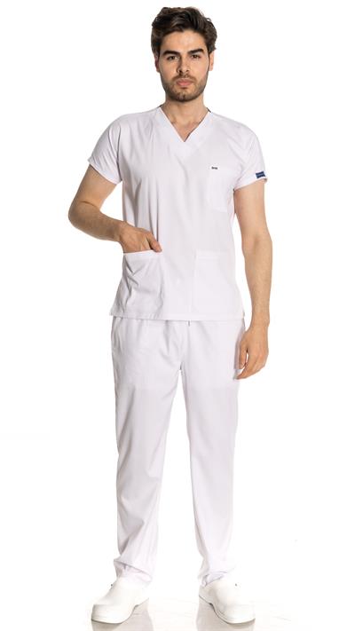 Beyaz Likralı Greys Scrubs Takım