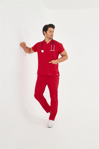 Kırmızı Likralı Greys Scrubs Takım