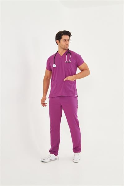 Macenta Likralı Greys Scrubs Takım