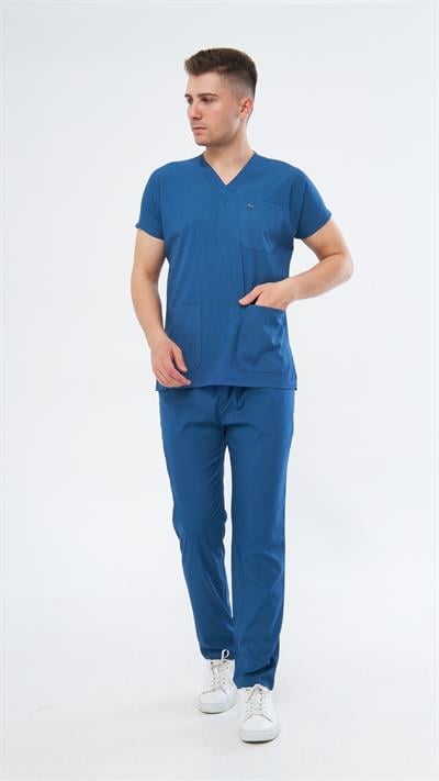 İndigo Mavi Likralı Greys Scrubs Takım