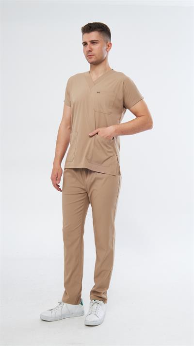 Kum Bej Likralı Greys Scrubs Takım