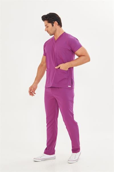 Macenta Likralı Greys Scrubs Takım