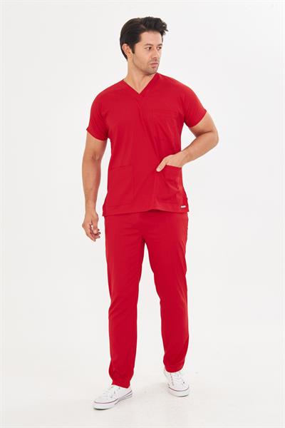 Kırmızı Likralı Greys Scrubs Takım