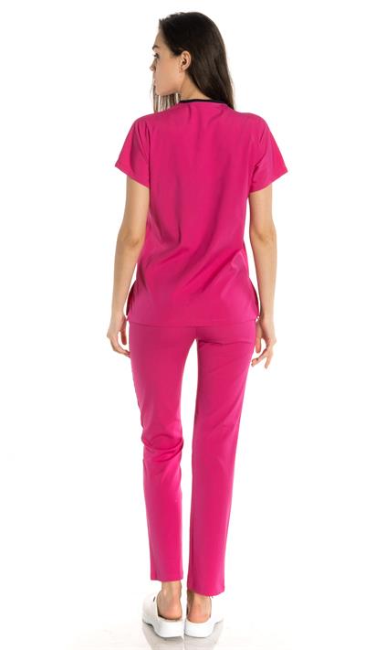 Fuşya Likralı Greys Scrubs Takım