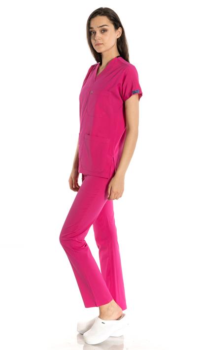 Fuşya Likralı Greys Scrubs Takım