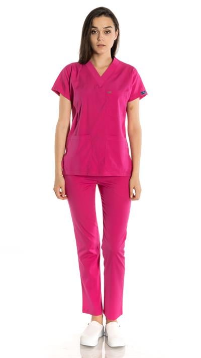 Fuşya Likralı Greys Scrubs Takım