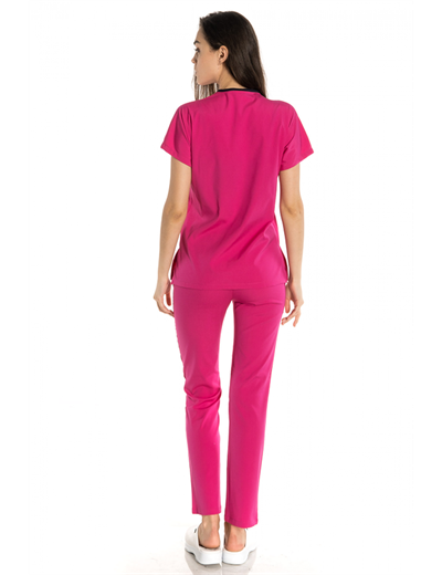 Fuşya Likralı Greys Tek Üst Scrubs