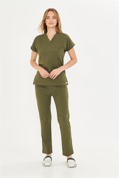 Haki Yeşil Likralı Greys Scrubs Takım
