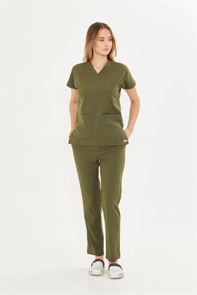 Haki Yeşil Likralı Greys Scrubs Takım