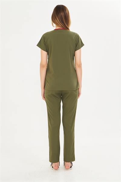 Haki Yeşil Likralı Greys Scrubs Takım