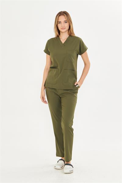 Haki Yeşil Likralı Greys Scrubs Takım
